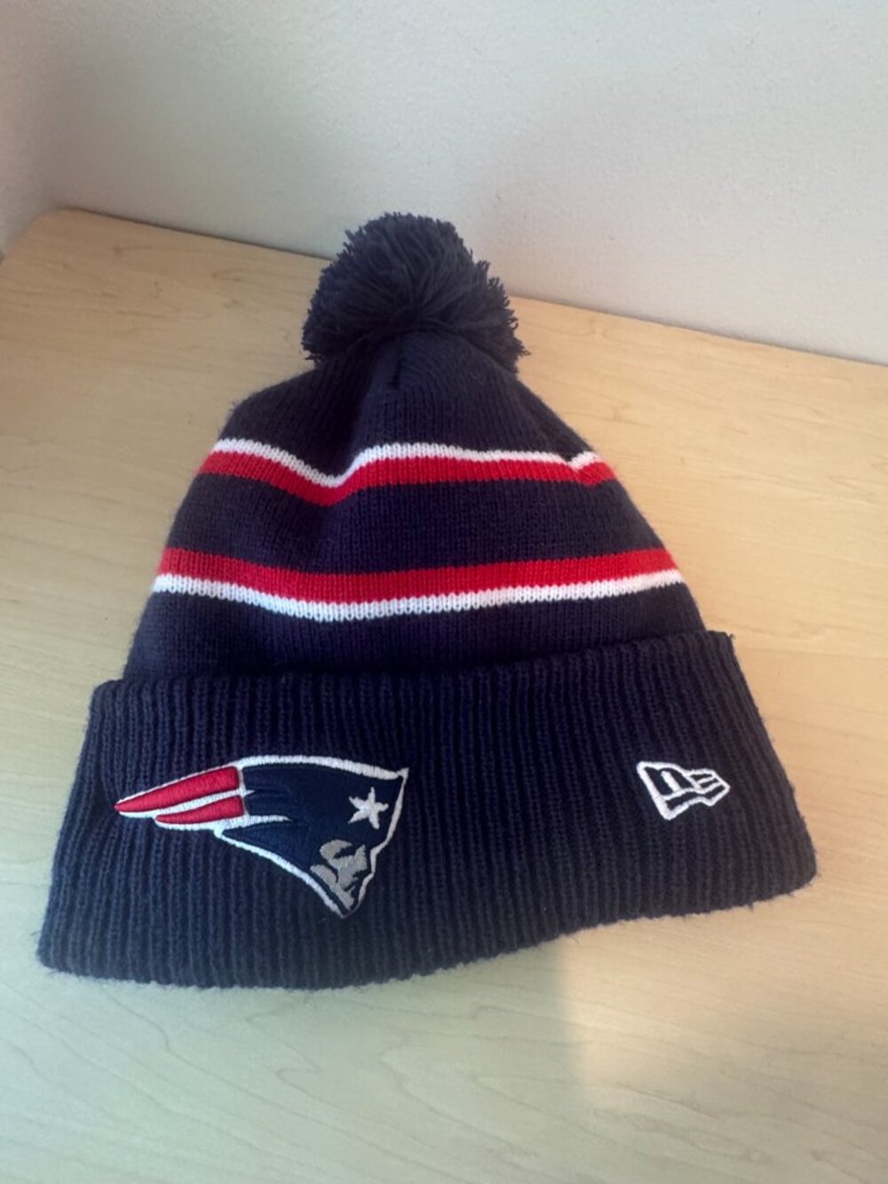 New England Patriots New Era Call Out Pom Knit Hat – Blue & Red 🏈🔥